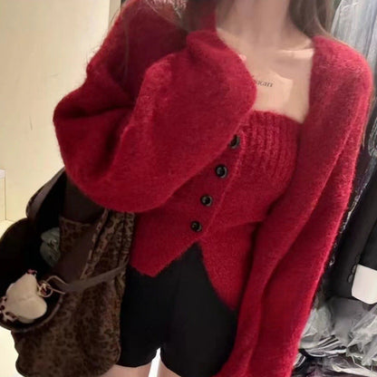 Damen Strickjacke Weites Modell Mit Knöpfen Beige