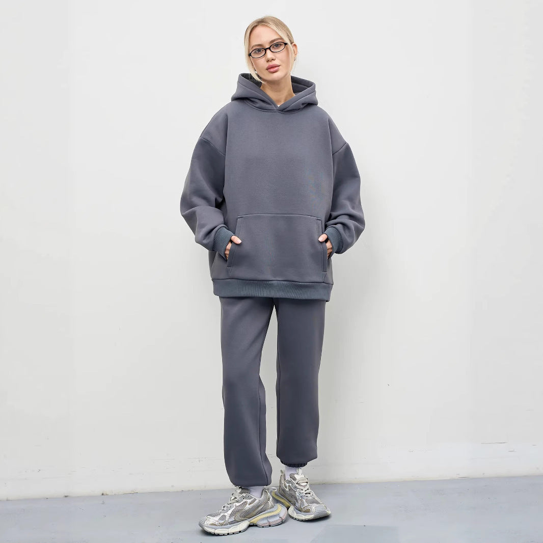 Damen Sweat-Set mit Kapuze Weites Cut Grau Eveloria