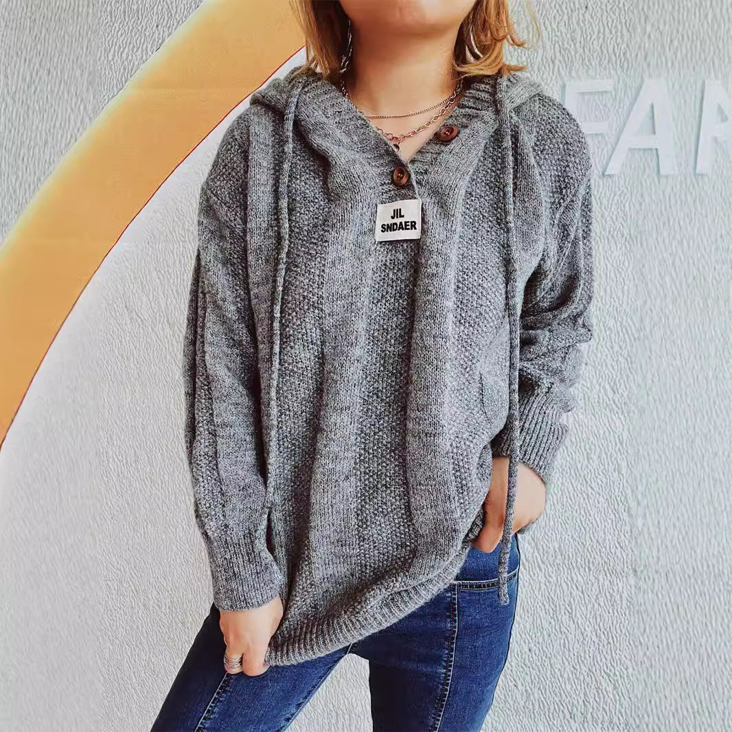 Damen Hoodie mit Knöpfen und Strickdesign Grau Eveloria