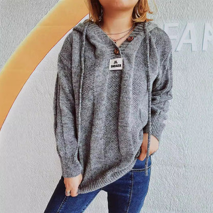 Damen Hoodie mit Knöpfen und Strickdesign Grau Eveloria