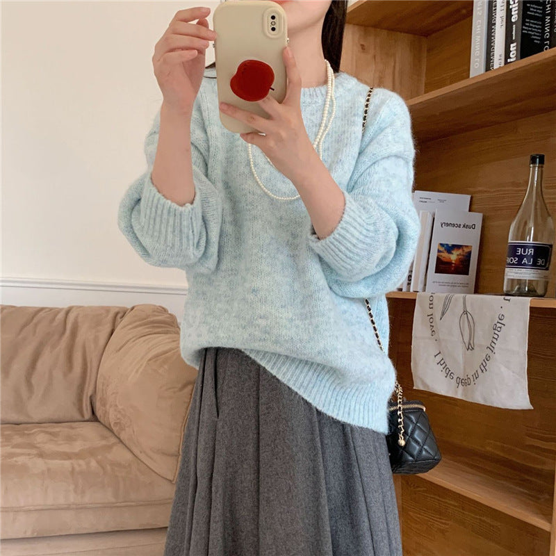 Damen Oversized Pullover Weiches Strick Grau