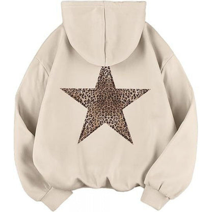 Damen Kapuzensweater Leopardstern-Design Baumwolle Entspannt