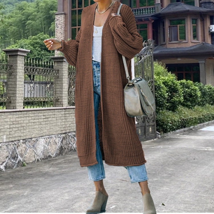 Damen Grobstrick-Cardigan Offene Maschen Lässiger Schnitt