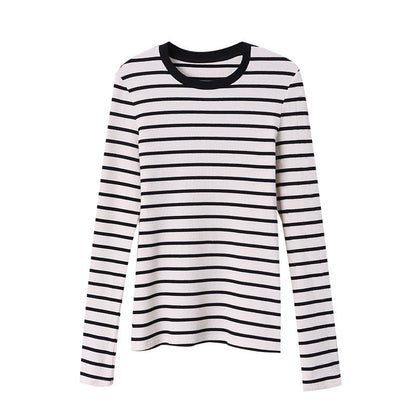 Damen Langarmshirt Gestreift Weich Eveloria