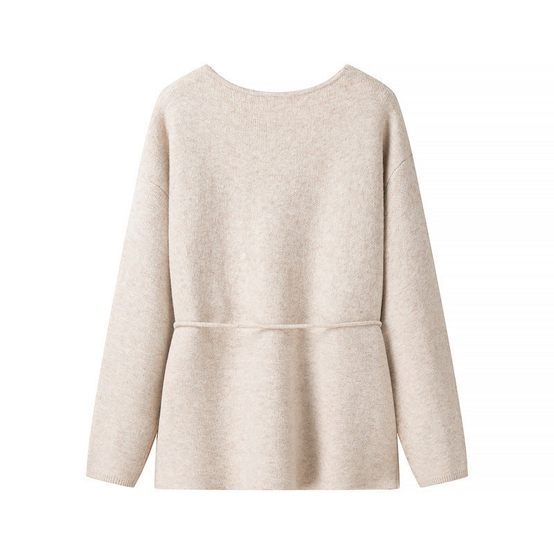 Damen Strickjacke Kuschelig Mit Bindegürtel Beige