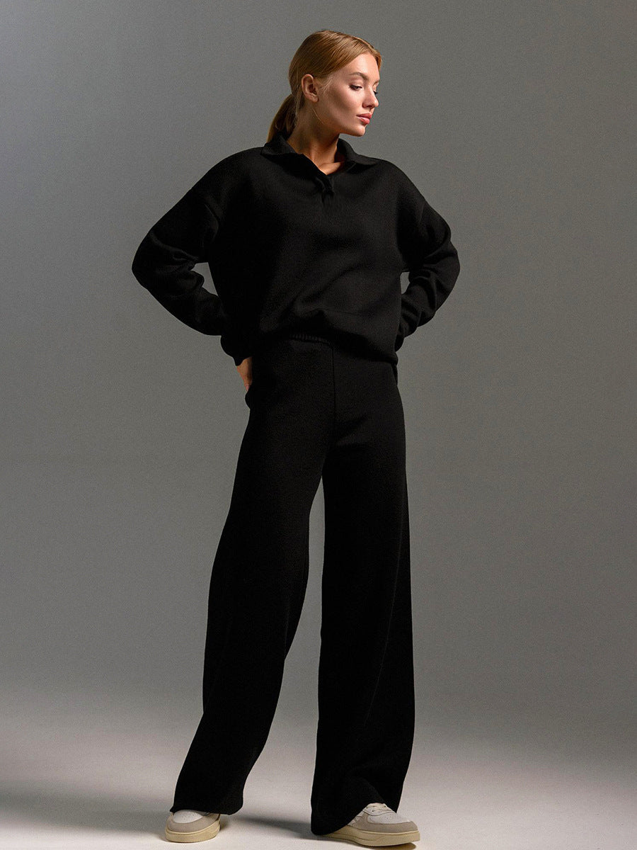 Damen Polopullover Weitbeinhosen Set