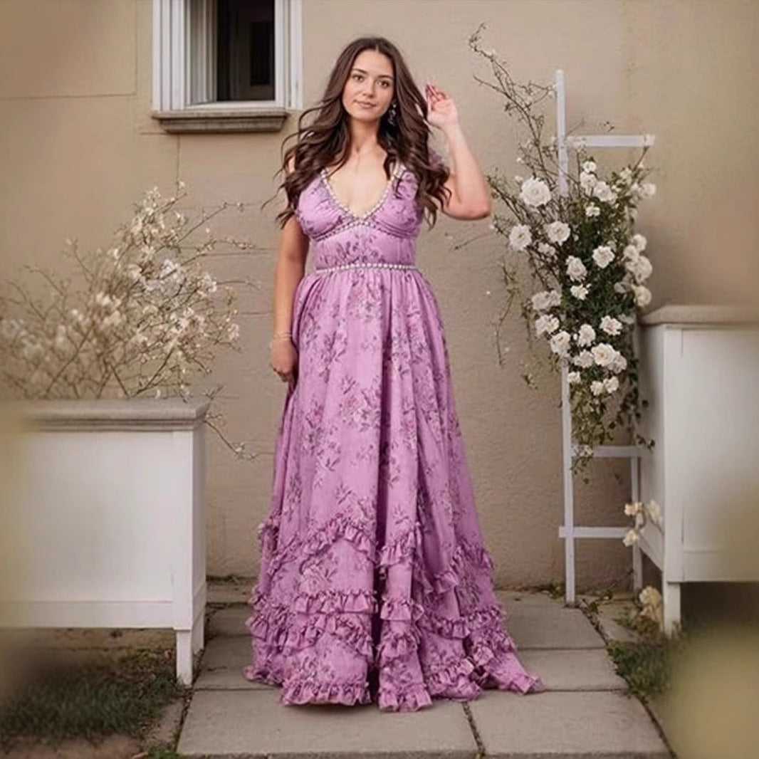 Damen Maxikleid Rüschen Schimmerstoff Eveloria