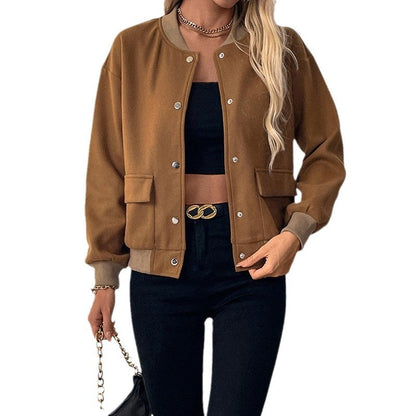 Damen Sport-Bomberjacke seitliche Taschen Druckknöpfe Eveloria
