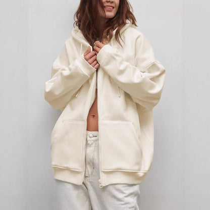 Damen Kapuzenpullover Weite Passform Baumwolle Beige