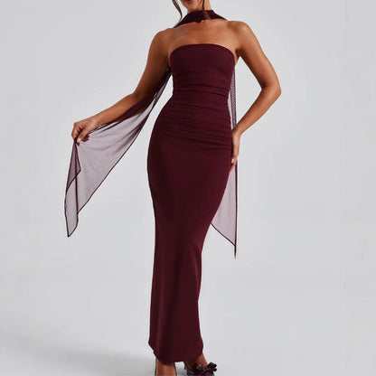 Damen Abendkleid Schulterfrei Rüschen Eveloria