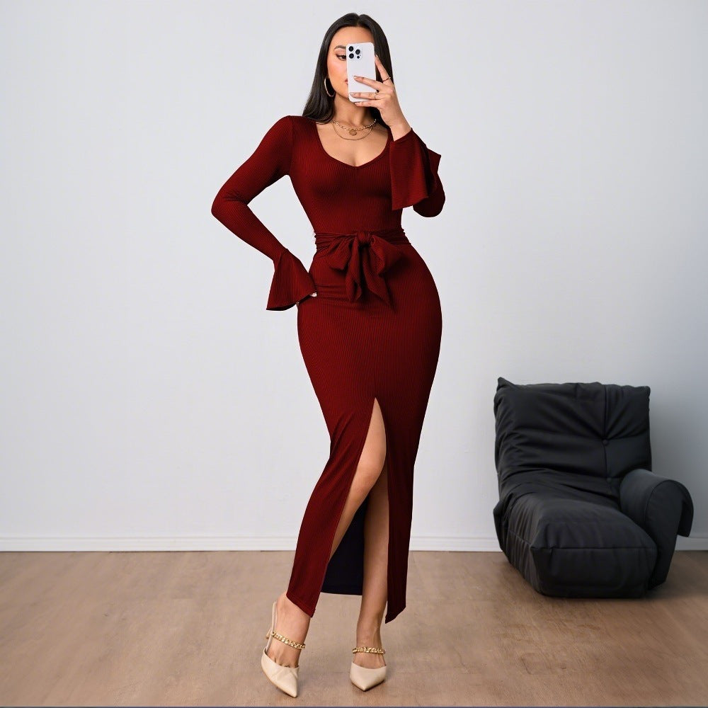 Damenkleid V-Ausschnitt Ausgestellte Ärmel Eveloria