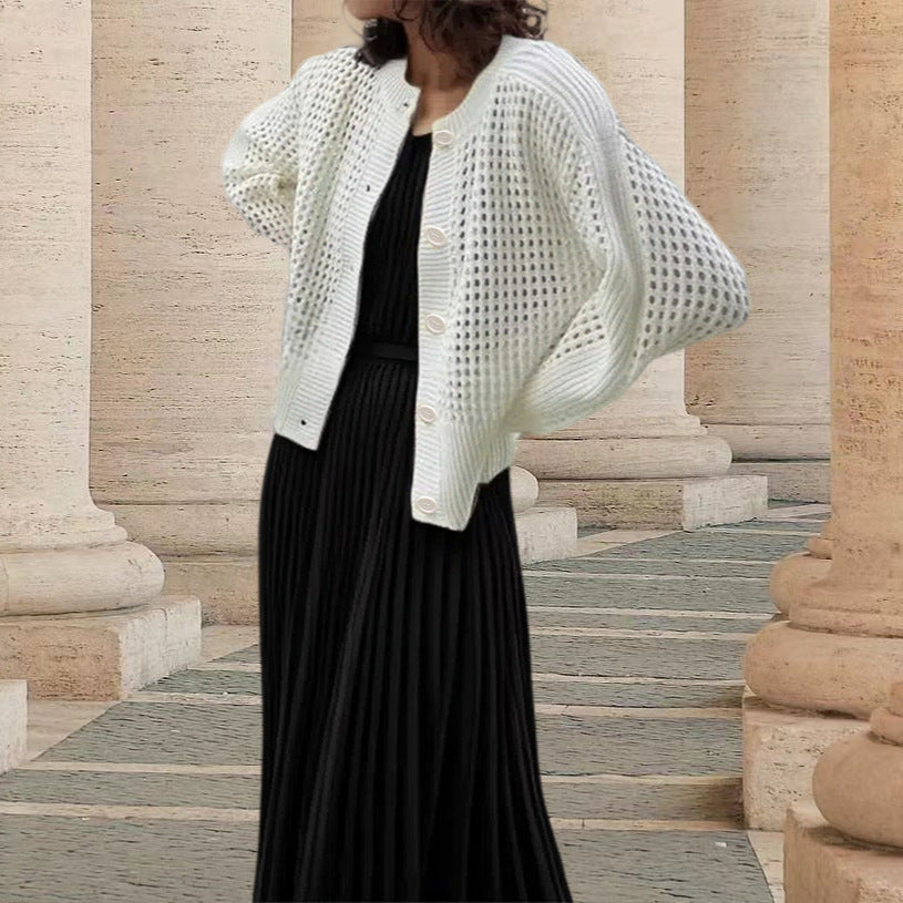 Damen Strickcardigan Luftig Einzigartige Maschenstruktur Beige