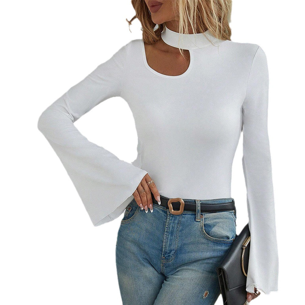 Damen Langarmshirt Stehkragen Elegant Schlagärmel Eveloria