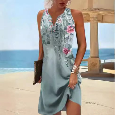 Damen Sommerkleid V-Ausschnitt Asymmetrischer Saum