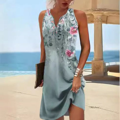 Damen Sommerkleid V-Ausschnitt Asymmetrischer Saum