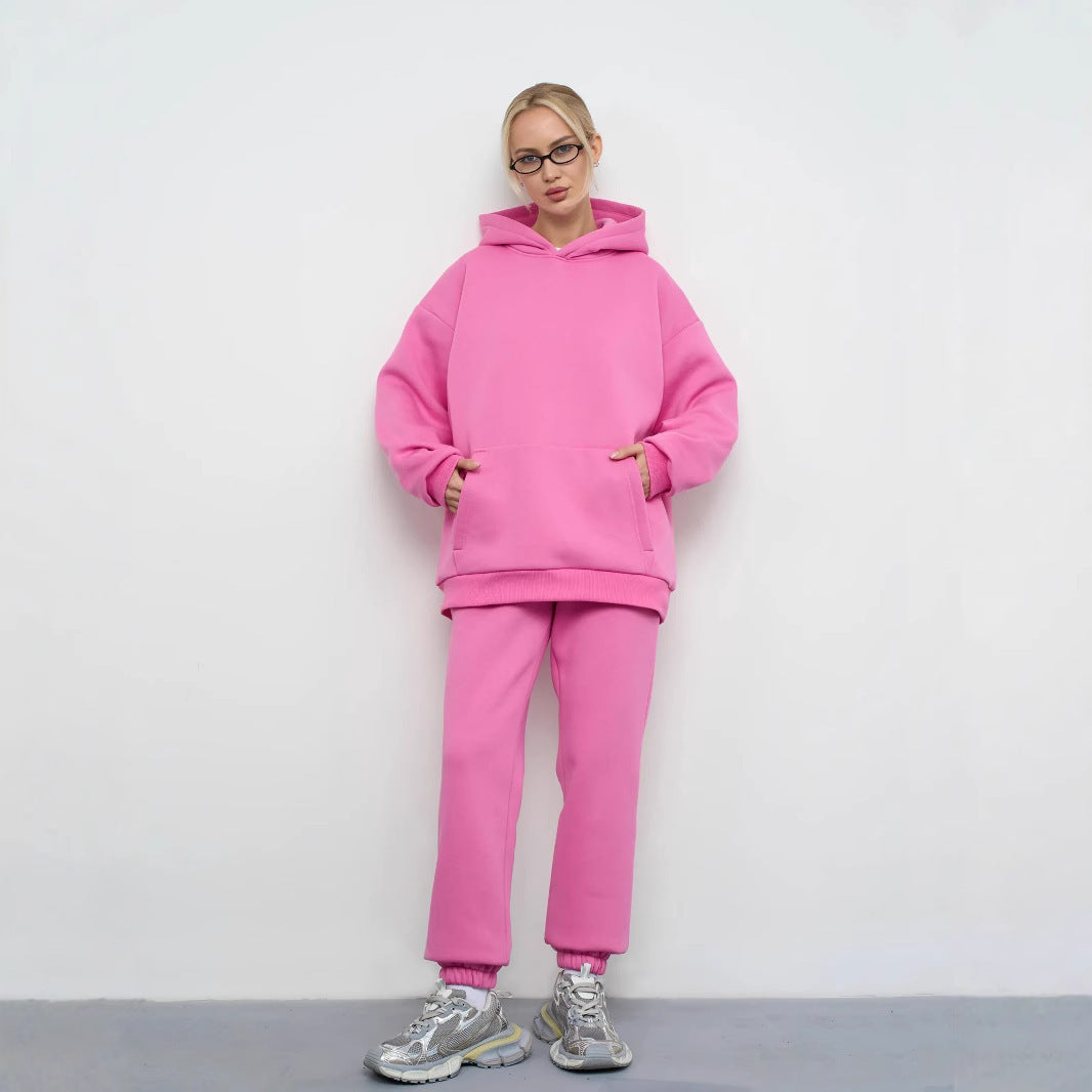 Damen Sweat-Set mit Kapuze Weites Cut Grau Eveloria