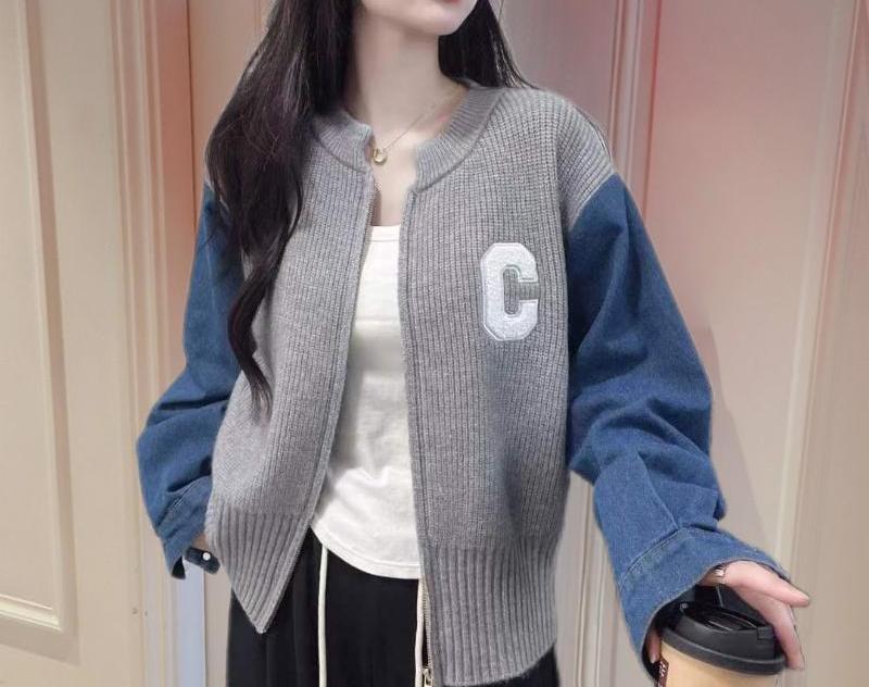 Damen Strickjacke Denim Ärmel Eveloria