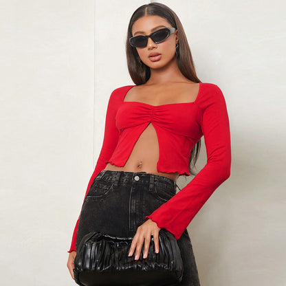 Damen Crop- mit Raffung Langärmlig Eveloria