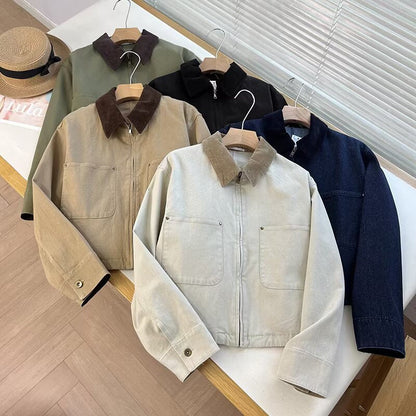 Damen Cropped Übergangsjacke Cordsäule Zeitlos Braun