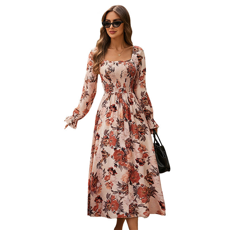 Damen Maxikleid Floralmuster Raffdesign Elegantes Design
