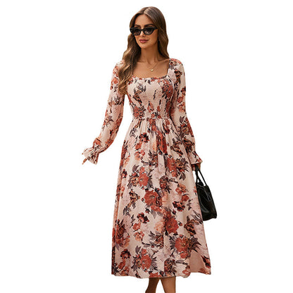 Damen Maxikleid Floralmuster Raffdesign Elegantes Design