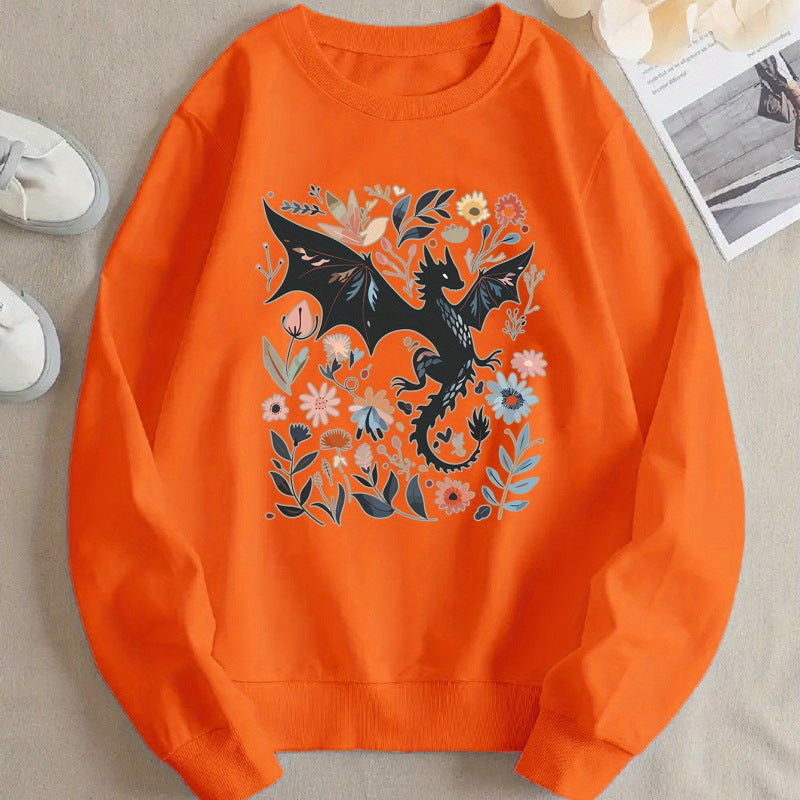 Damen Sweatshirt Drachen Blumenmotiv Eveloria