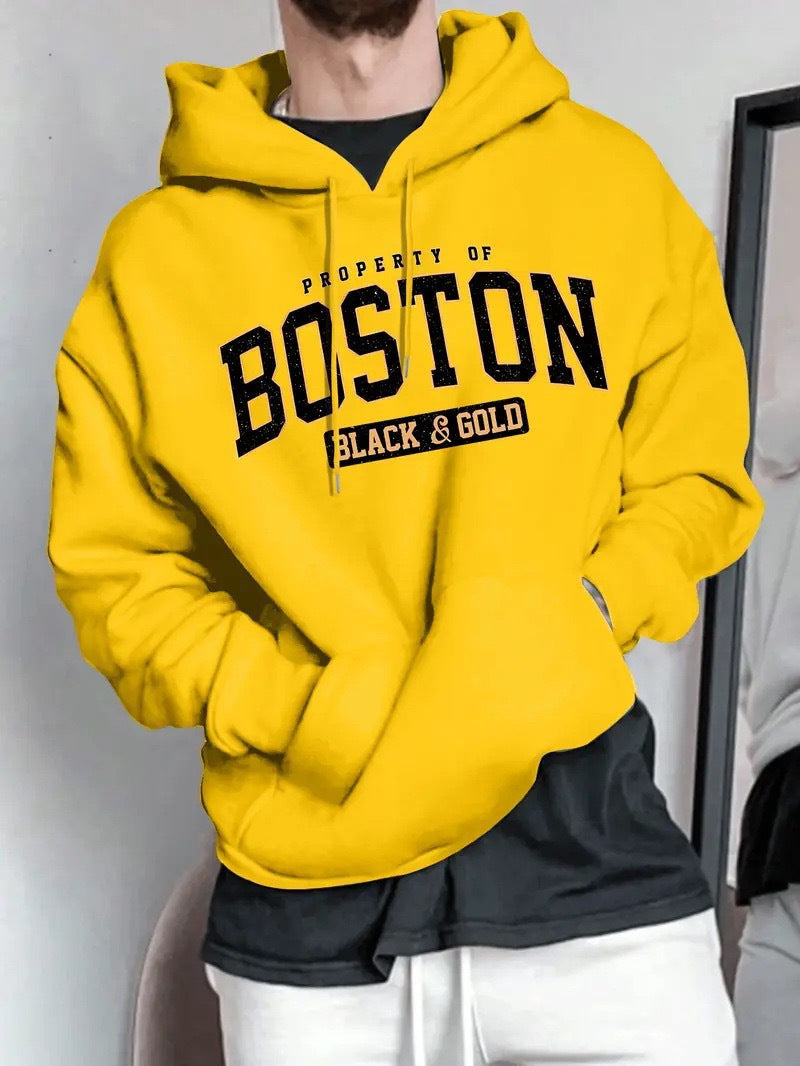 Herren Kapuzensweater Boston-Print Weich Eveloria