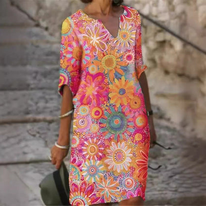 Damen Freizeitkleid Floralmuster V-Ausschnitt