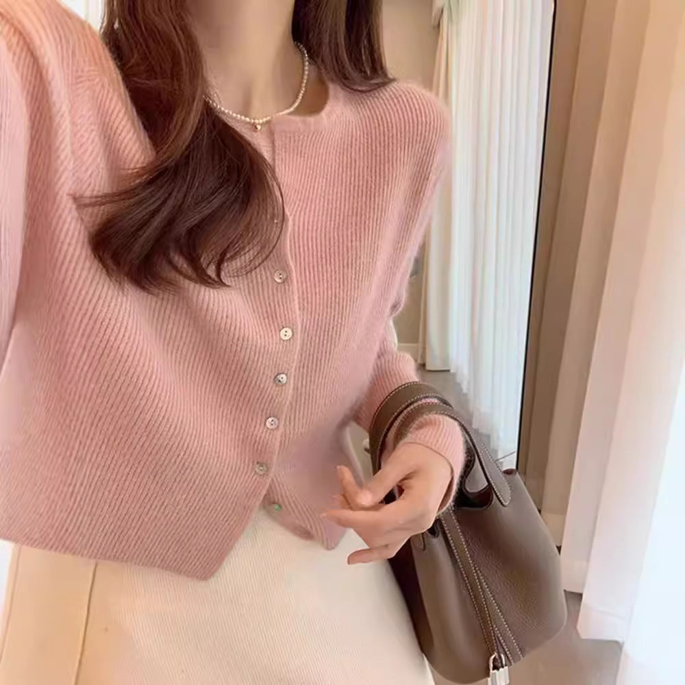 Damen Strickjacke Weich Gemütlich Knöpfe Beige
