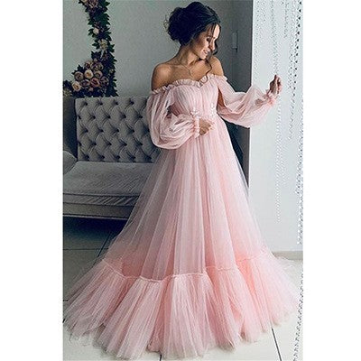 Damen Abendkleid Tüll Schulterfrei Voluminöse Ärmel Eveloria