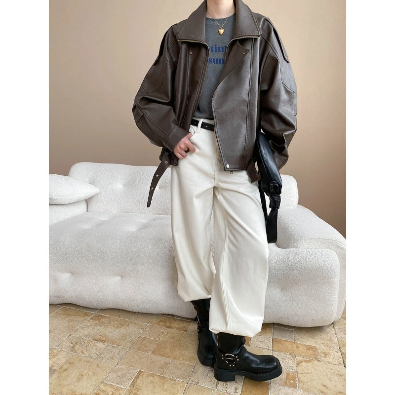 Damen Kunstlederjacke Oversized Dekorativen Knöpfen