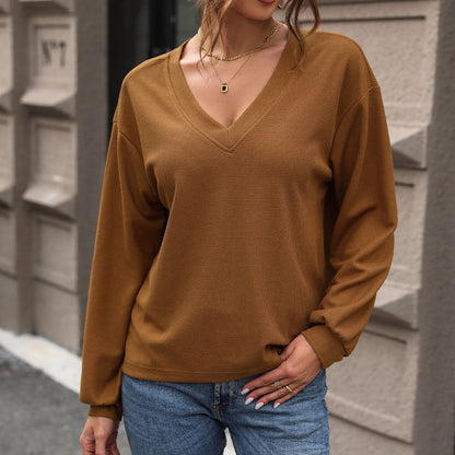 Damen Pullover V-Ausschnitt Waffelstrick Eveloria