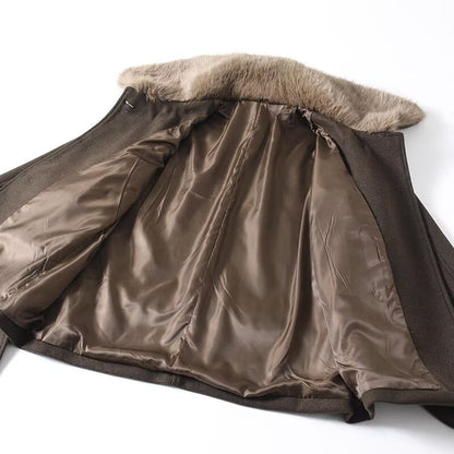 Damen Übergangsjacke Kunstfellkragen Taillengürtel Eveloria