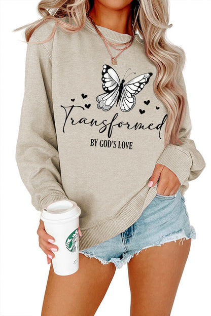 Damen Sweatshirt Schmetterlingsmotiv Baumwolle Weiß