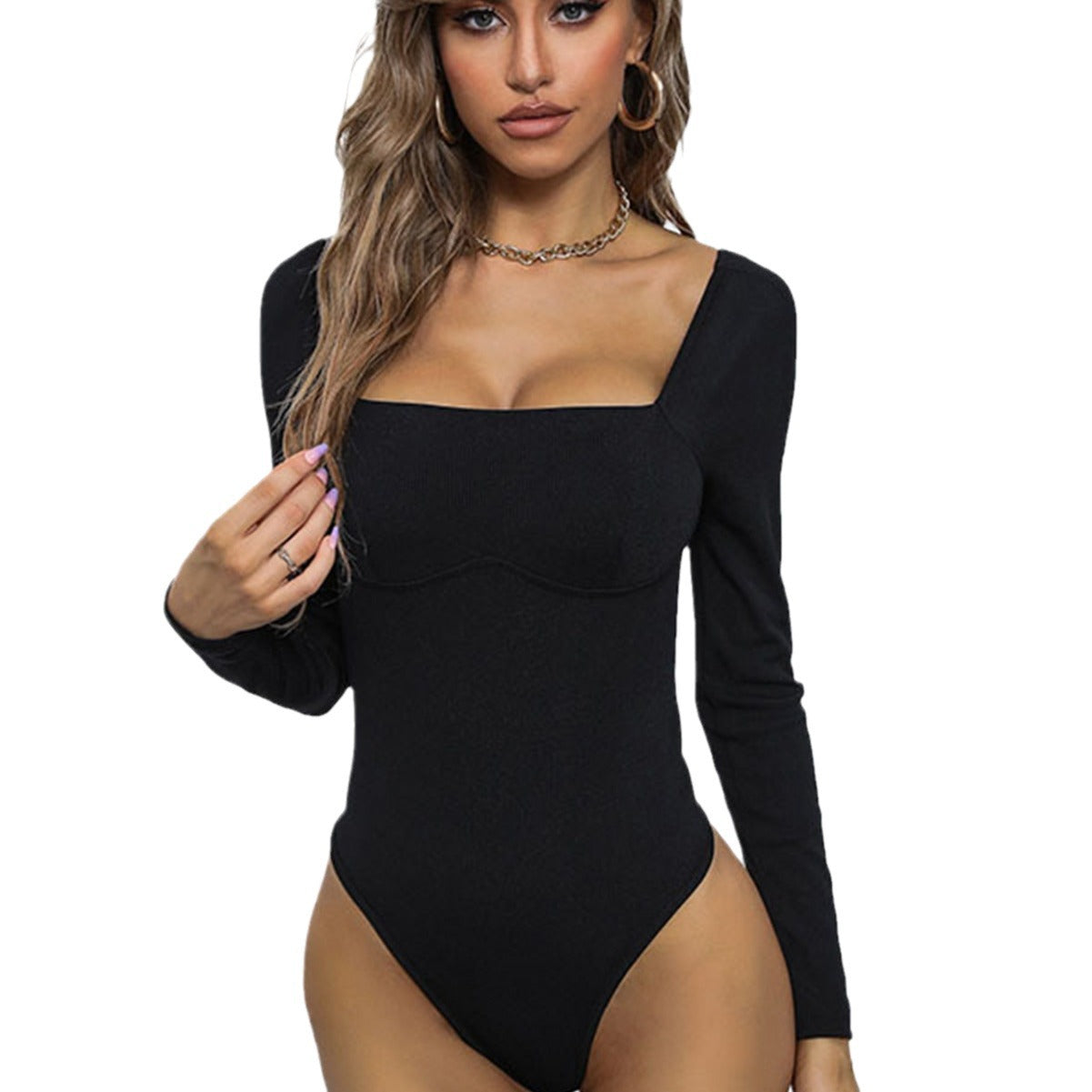 Damen Body Quadrat Ausschnitt Lange Ärmel Eveloria
