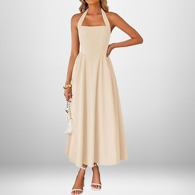 Damen Maxikleid Schulterfrei Halterneck Fließend