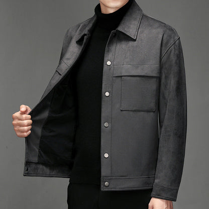 Eveloria Herren Wildlederjacke Elegantes Design Braun