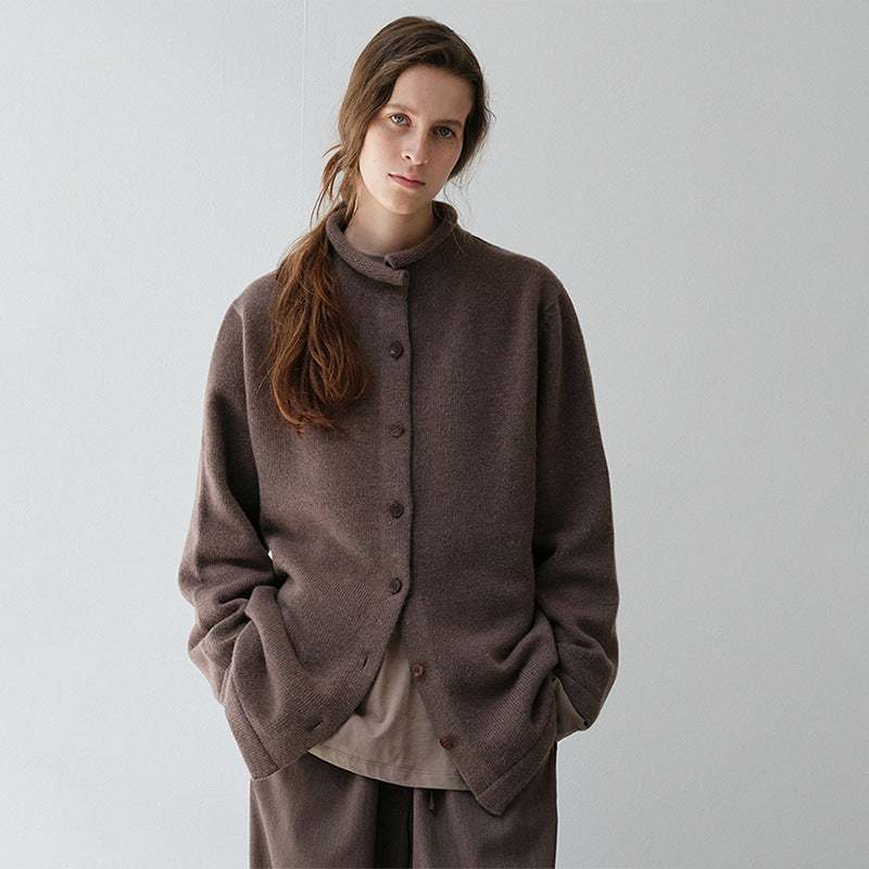 Damen Wolljacke Stehkragen Wärmend Anthrazit Eveloria - Eveloria