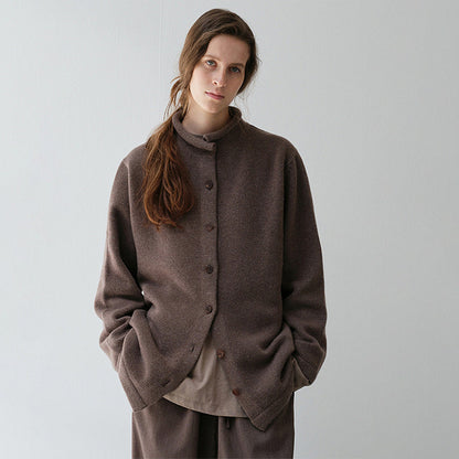 Damen Wolljacke Stehkragen Wärmend Anthrazit Eveloria - Eveloria