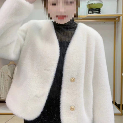 Damen Kurzjacke Flauschig mit Knöpfen Eveloria