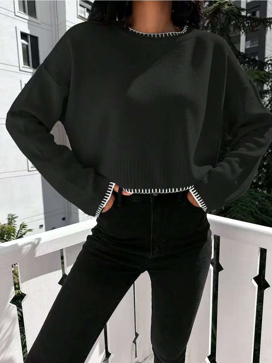 Damen Kurzpullover Strukturiert Lässig Eveloria