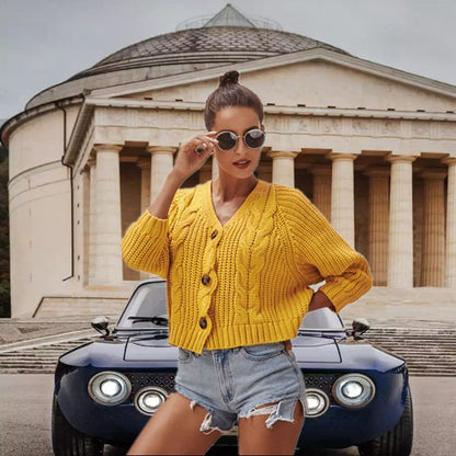 Damen Grobstrick-Cardigan Lässig Knöpfe Beige