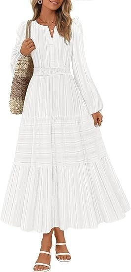 Damen Maxikleid mit Puffärmeln und Smoktaillen Elegant