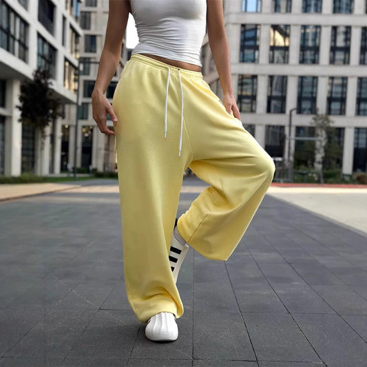 Damen Sweatpants Hochbund mit Taschen Bequem Schwarz - Eveloria