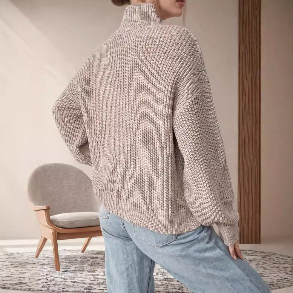 Damen Grobstrickpullover Hochkragen Lässig Eveloria
