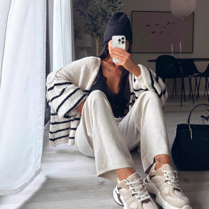 Damen Strickjacke Lässig Zopfmuster Großzügig Ärmelöffnungen