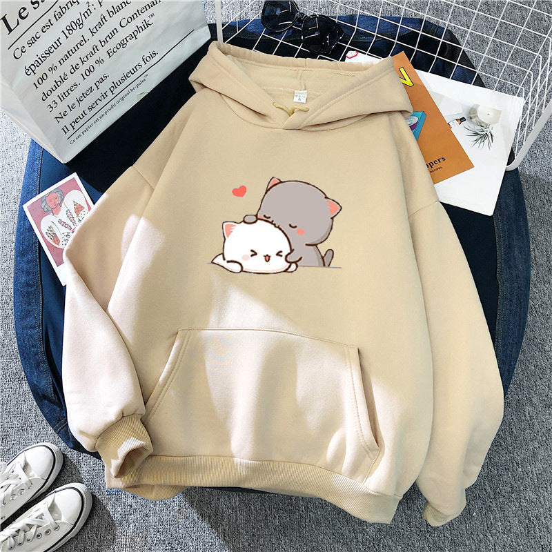Damen Kapuzenpullover Katzenmotiv Bequem Grün
