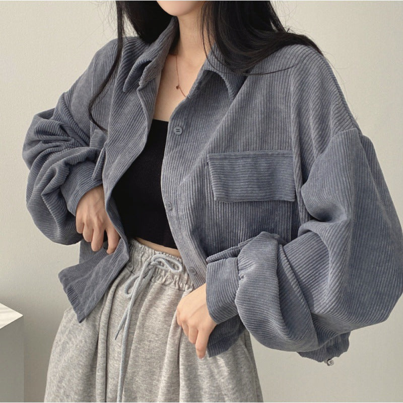 Damen Cordjacke Weich Puffärmel