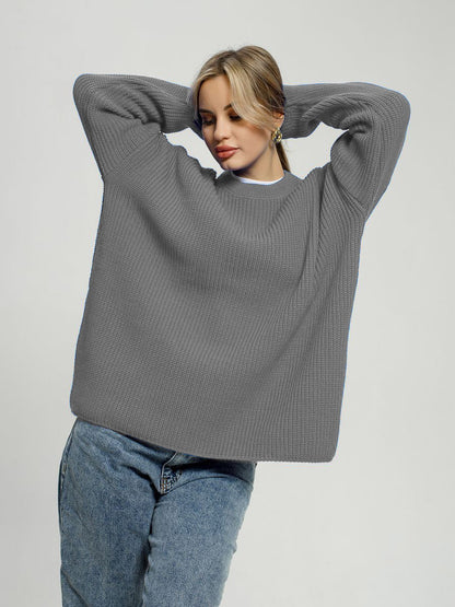 Damen Grobstrickpullover Lässiger Schnitt Großzügige Ärmel