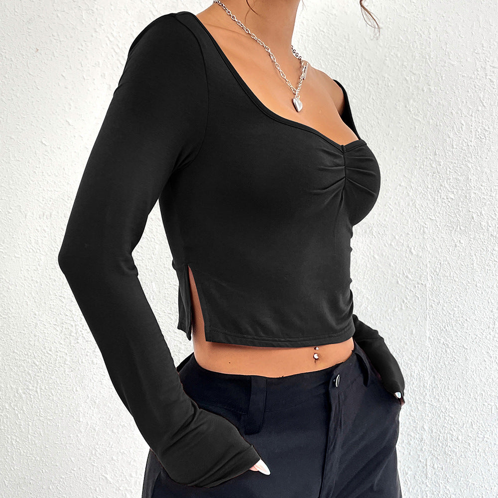 Damen Crop- Langarm Raffungseffekt Eveloria